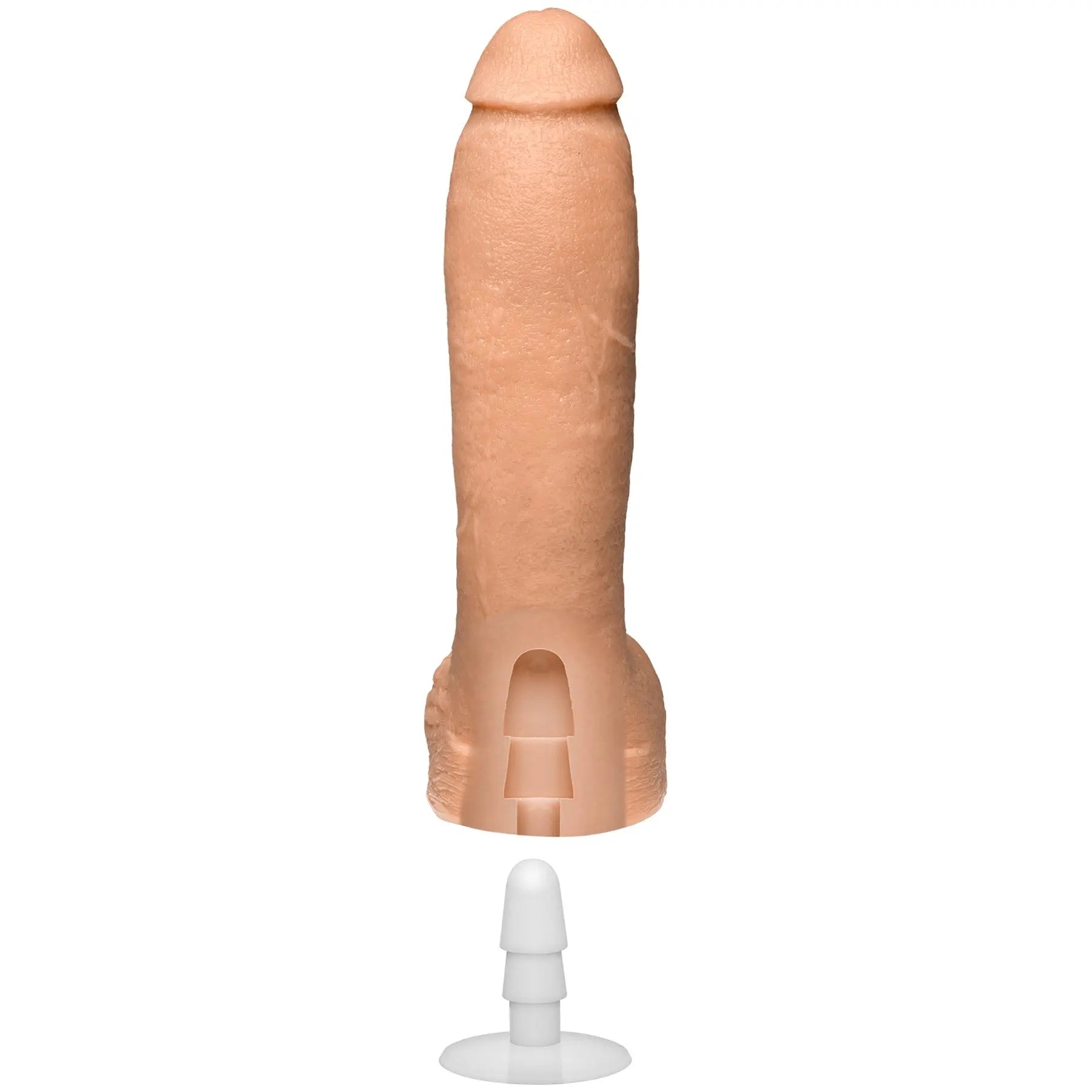 Realistic beige dildo with removable suction cup base