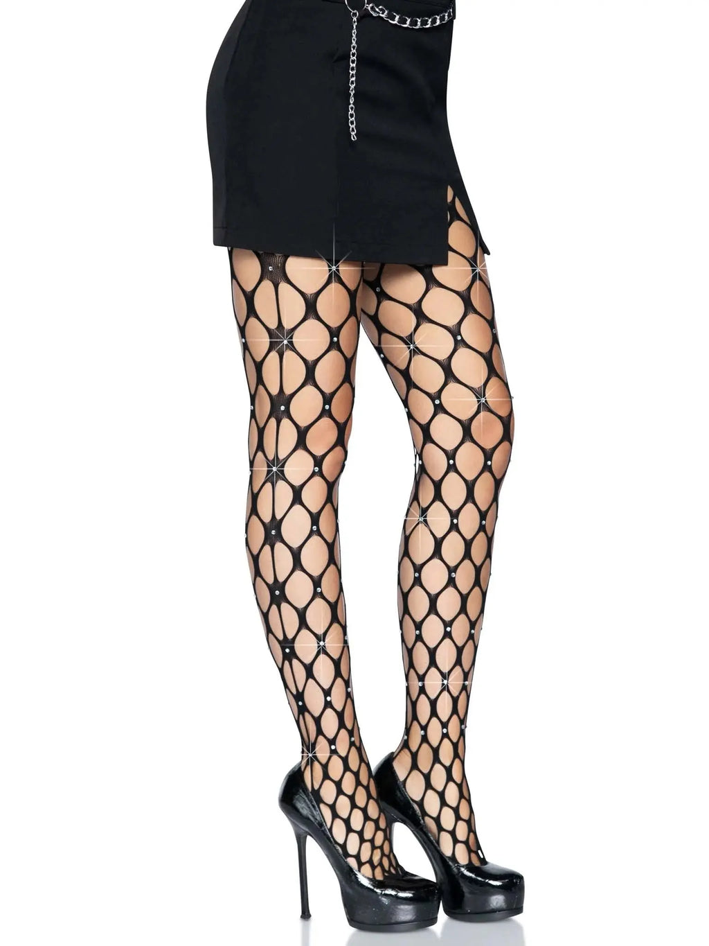 Rhinestone Pothole Net Tights - One Size - Black – nylon | Fu'Cha Exotics
