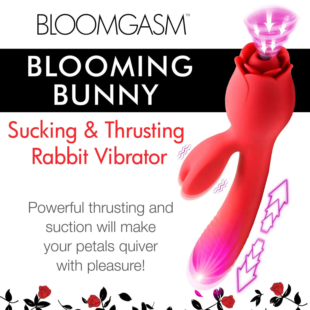 Blooming Bunny Sucking and Thrusting Silicone Rabbit Vibrator - Red – body-safe materials | Fu'Cha Exotics