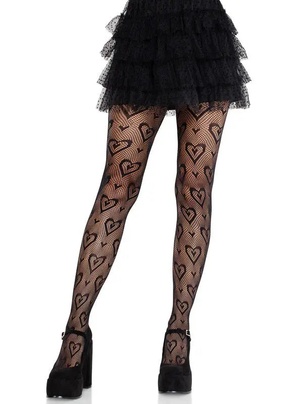 Cherie Heart Net Tights O/s - Black – nylon | Fu'Cha Exotics