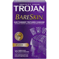 Trojan Bareskin studded latex condoms, 10-pack box, purple packaging