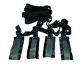Bed bondage restraint strap kit with black fabric straps and padded panels