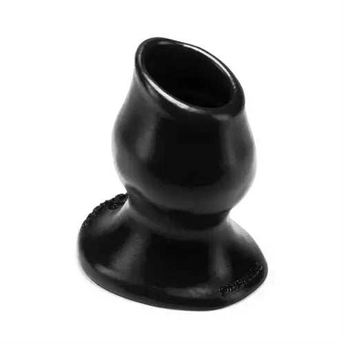 Black butt plug with flared base and tapered tip
