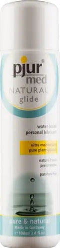 Personal lubricant bottle, pjur med Natural Glide, white and teal label, 100 ml size