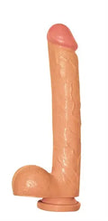 11-inch straight dong sex toy, flesh-toned, glossy, base visible