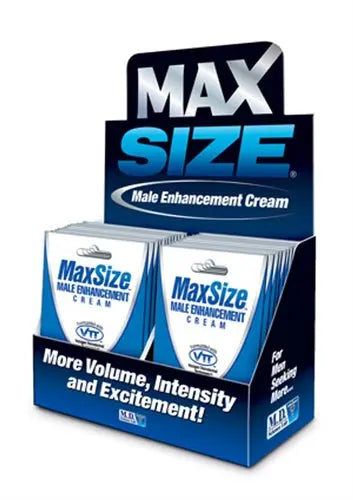Max Size male enhancement cream gel topical packets in retail display box