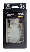 Adjustable narrow jaw link chain clamp with two metal clamps and hanging chain loops