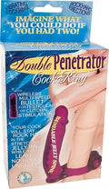 Purple double-penetrator cock ring with two flexible rings