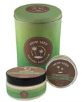 Green hemp seed holiday tin with matching lid and body care seal