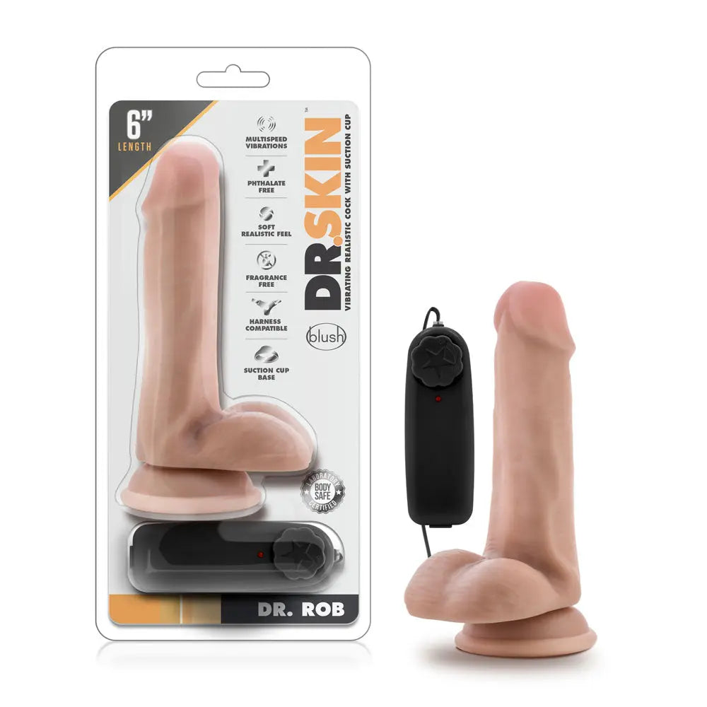 Dr. Skin - Dr. Rob - 6 Inch Vibrating Cock With Suction Cup - Vanilla – body-safe materials suction stimulation | Fu'Cha E...
