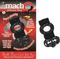 Black double power cock and balls ring set with textured stretch design