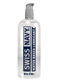 Swiss Navy water-based lube, 16 fl oz, clear bottle with blue label