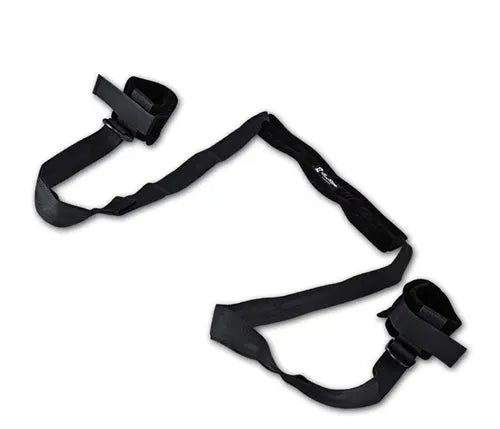 Black adjustable fabric strap with two buckles and padded loops