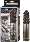 Black penis extender sleeve with raised ridged grip texture