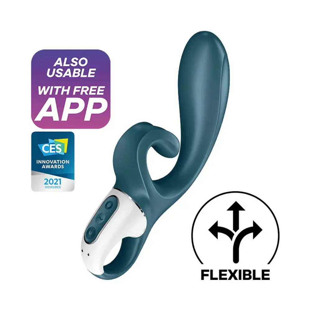 Hug Me - Rabbit Vibrator - Grey/blue – body-safe silicone USB-rechargeable | Fu'Cha Exotics
