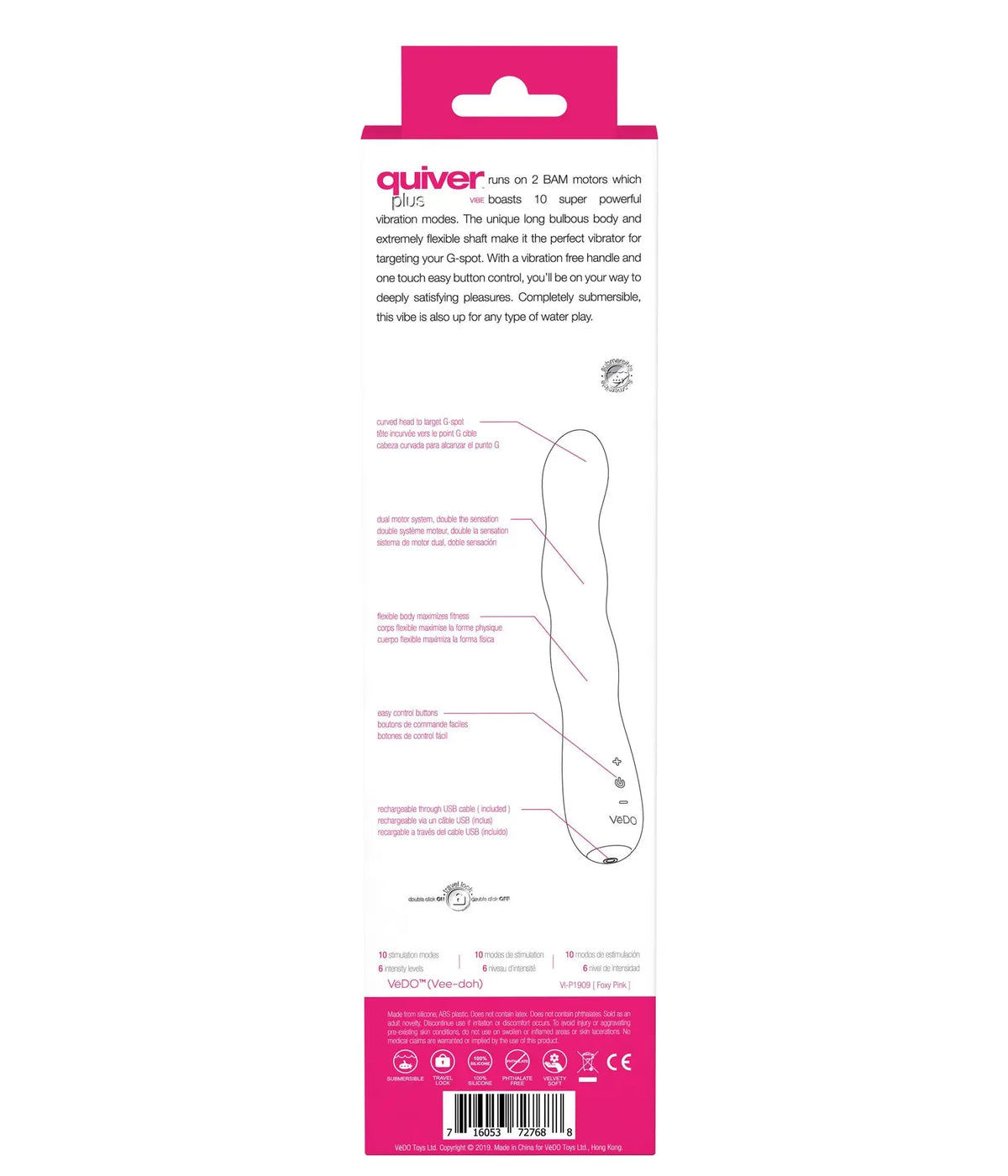 Quiver Plus Rechargeable Vibe - Pink – body-safe materials | Fu'Cha Exotics