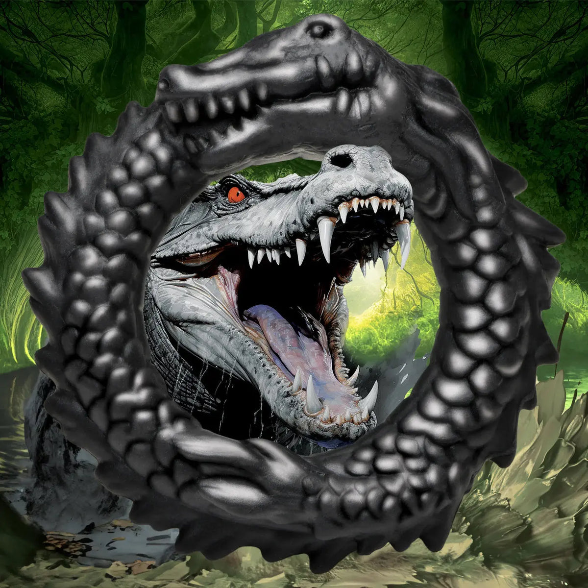 Black Caiman Silicone Cock Ring - Black – body-safe materials | Fu'Cha Exotics