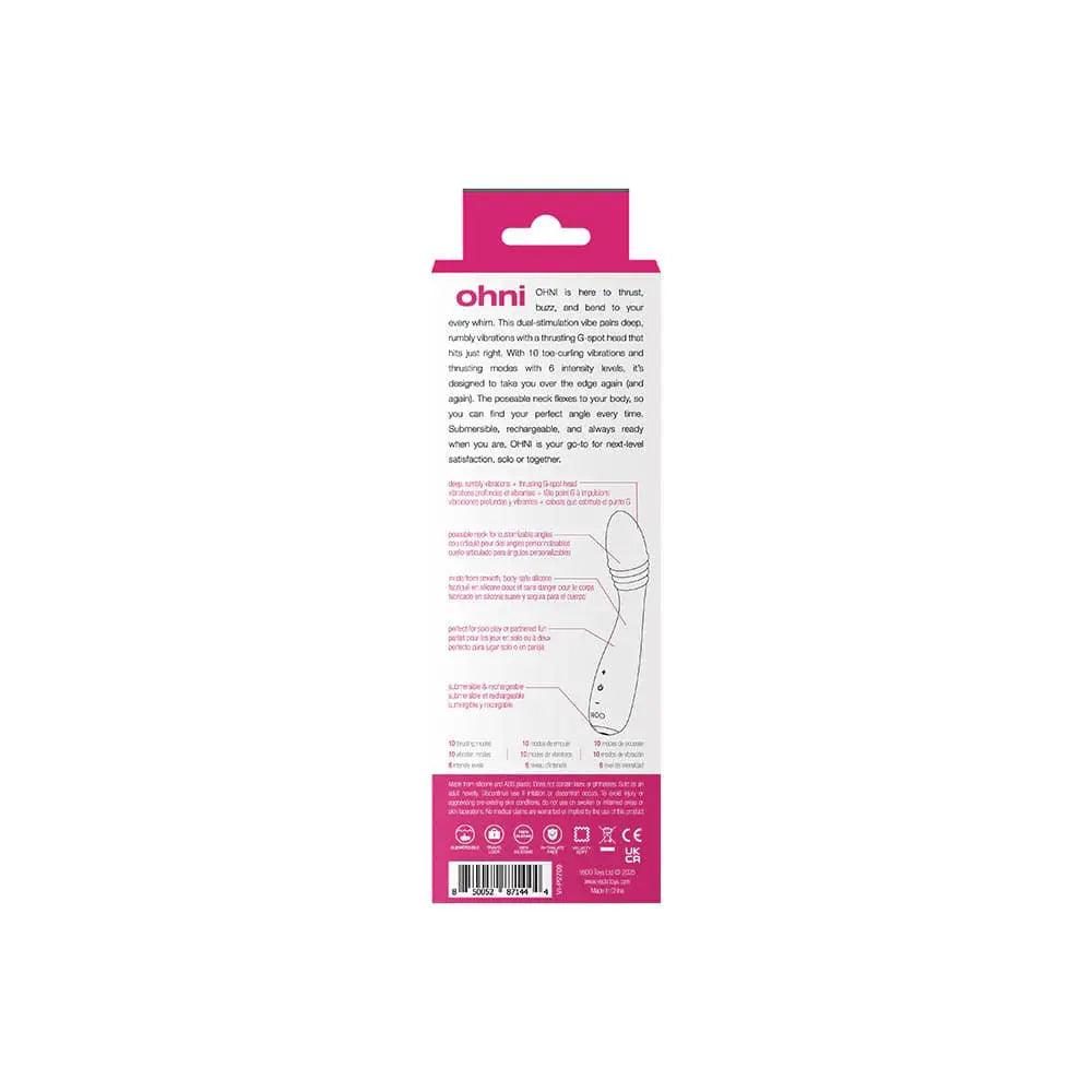 Ohni Rechargeable G-Spot Thrusting Vibe Pink – body-safe materials thrusting action | Fu'Cha Exotics