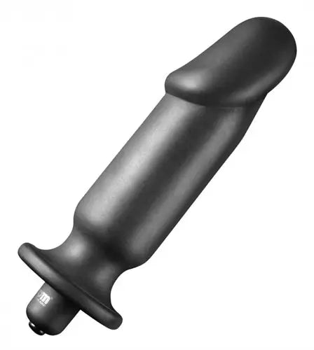Silicone vibrating anal plug, dark gray, tapered tip and flared base