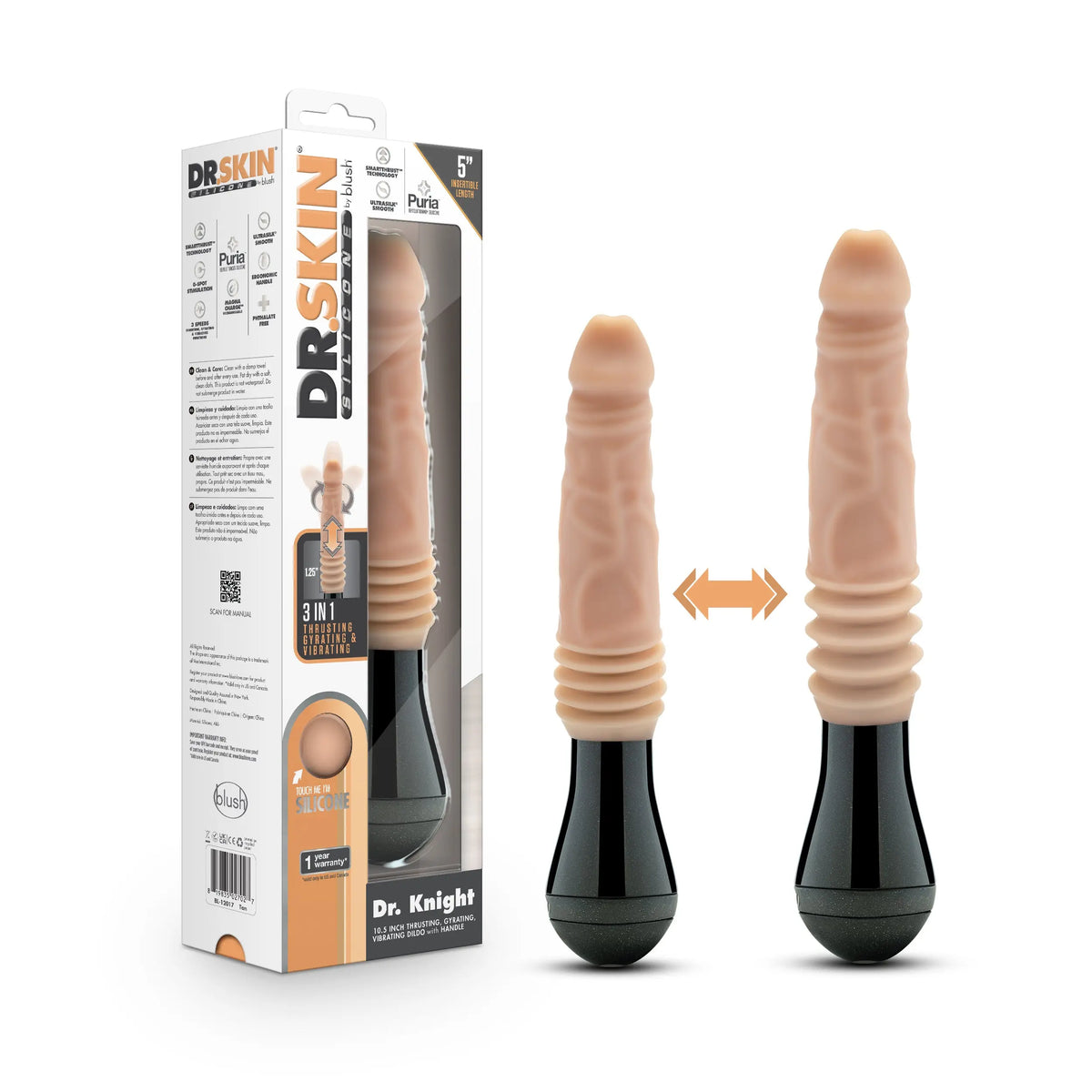Dr. Skin Silicone - Dr. Knight - Thrusting Gyrating Vibrating Dildo - Beige – body-safe materials | Fu'Cha Exotics