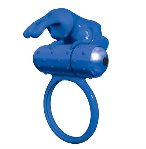 Blue bunny-themed cock ring with integrated vibrating head and ring base