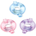 Inflatable swim ring set in blue, pink, and purple with handle grips