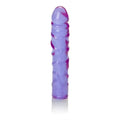 Purple translucent sex toy with ribbed texture and rounded tip