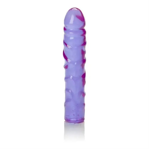 Purple translucent sex toy with ribbed texture and rounded tip