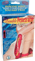 Red double penetrator cock ring with two tapered openings