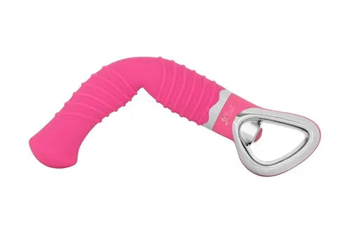 Pink ribbed bendable vibrator with triangular silver tip