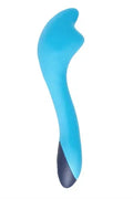Blue rechargeable vibrator with curved tapered shape