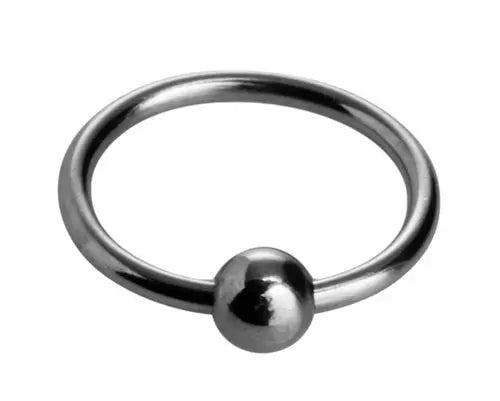 Steel ring with ball head, polished silver tone