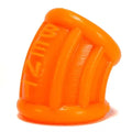 Small orange curved silicone ball stretcher with ridged design