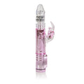 Pink jackrabbit-style vibrator with ribbed clear head and small ear details