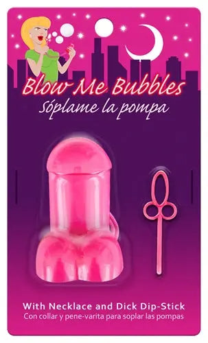 Pink bubble wand toy with necklace strap and wand handle