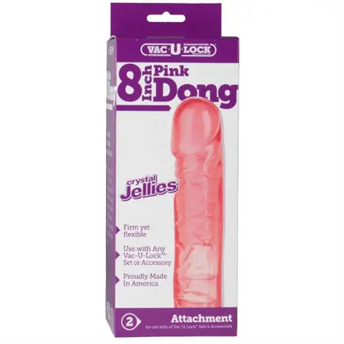 Pink 8-inch crystal jellies dong attachment in retail packaging