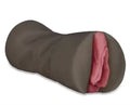 Dark brown plush form with pink inner opening