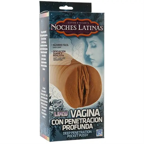 Noches Latinas deep penetration pocket pussy packaging, tan opening
