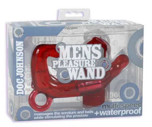 Red curved pleasure wand massager with rounded ends