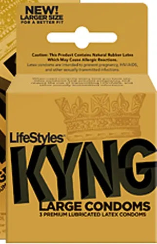 Lifestyles King large condoms 3-pack box, premium lubricated latex condoms