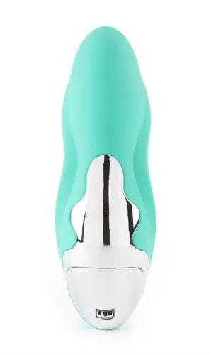 Turquoise slip-on sneaker with white sole and black side panel