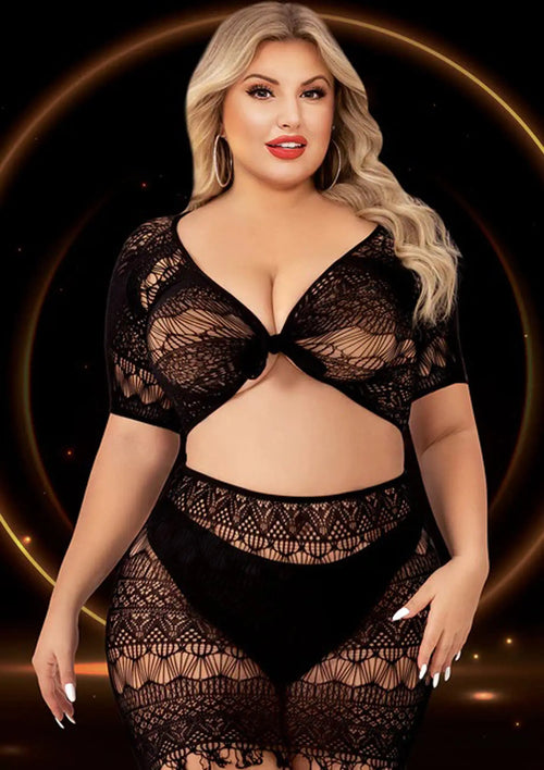 2 Piece Crop Top and Skirt Set - Queen Size - Black – body-safe materials | Fu'Cha Exotics