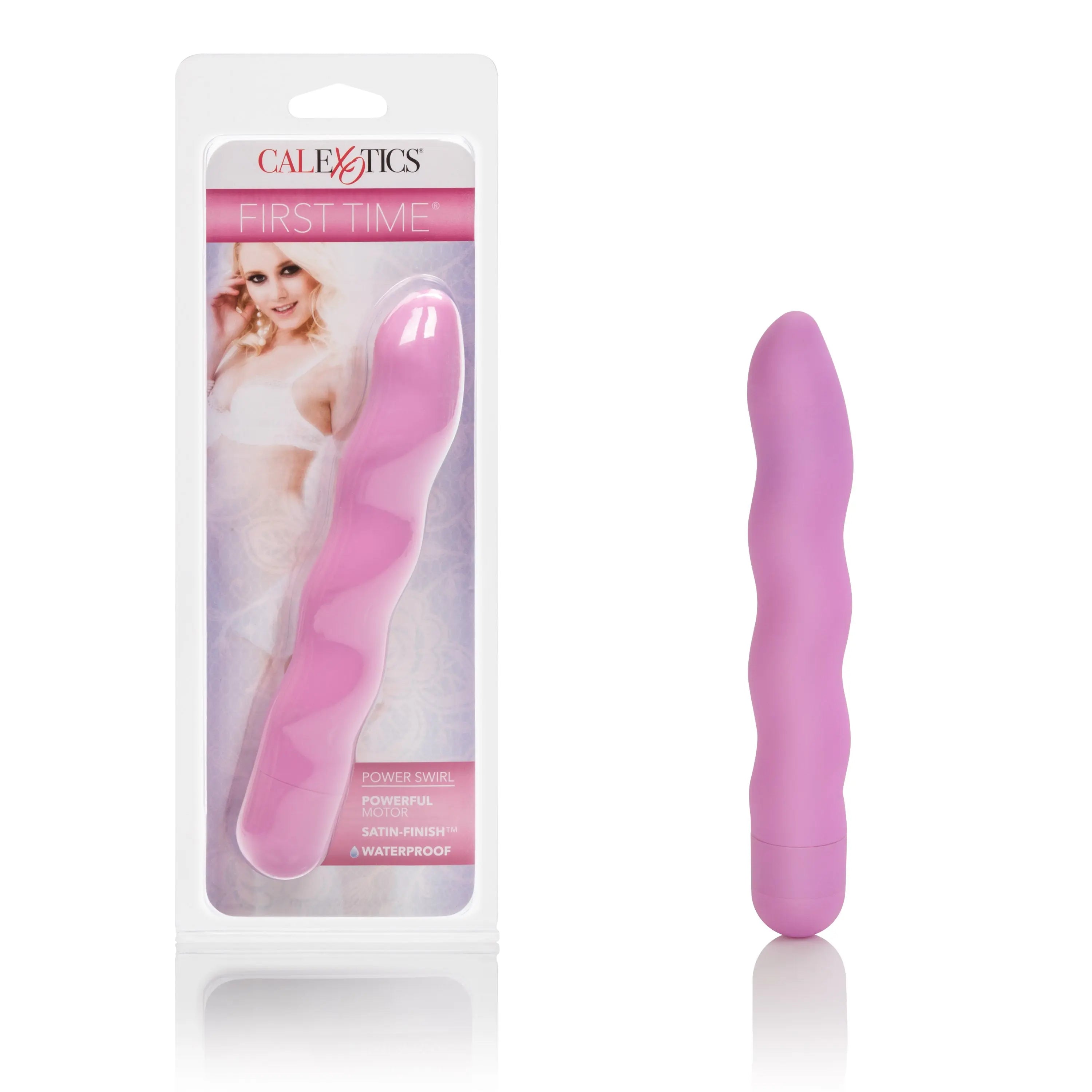Pink and purple curved silicone massager with smooth surface