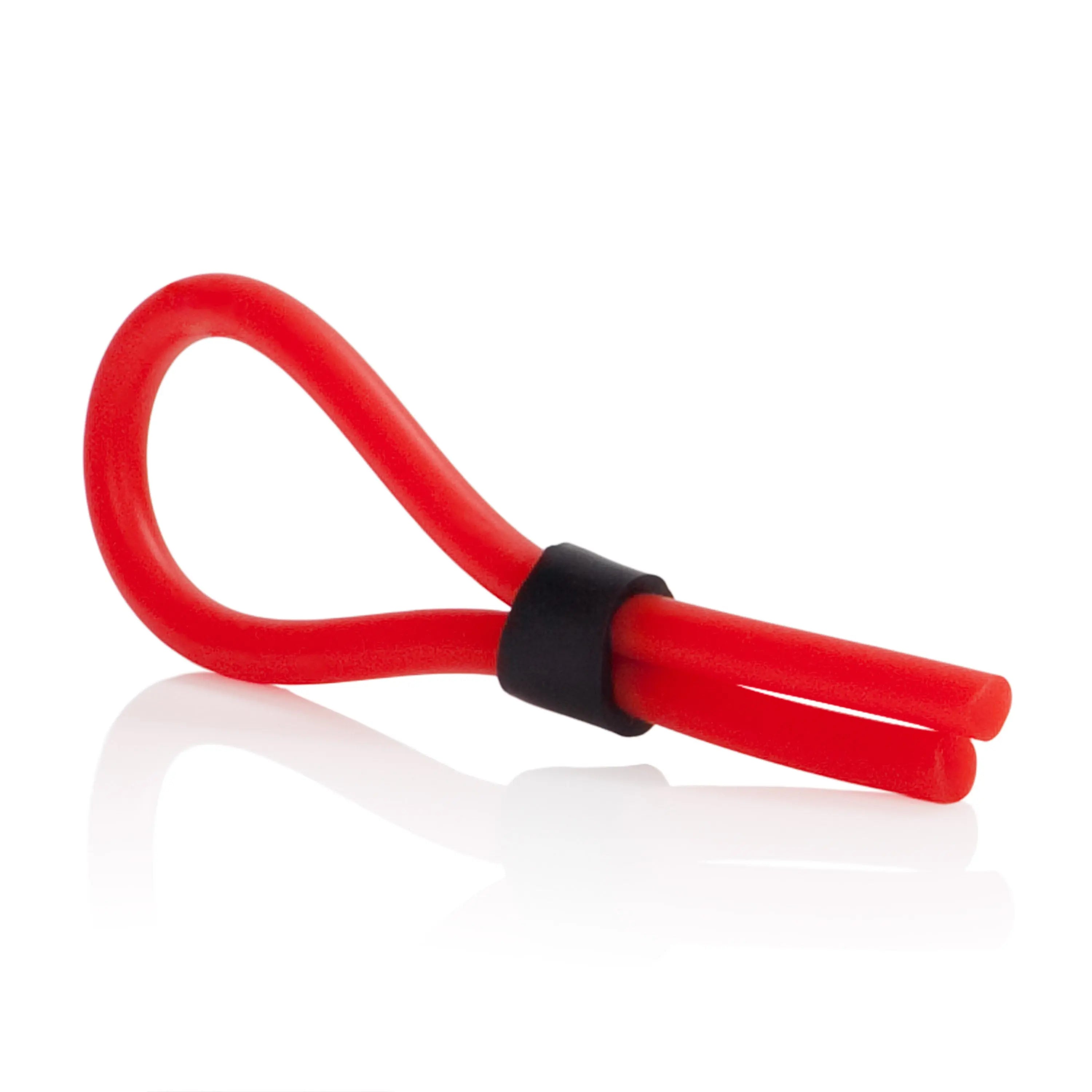 Red silicone lasso with black stud connector