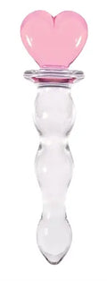 Pink heart-shaped glass crystal ornament with clear faceted base