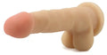 Beige 7-inch curved sex toy with rounded tip and wide base