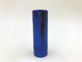 Blue aluminum cracker container with textured grip and cap.