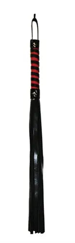 Sex and Mischief Stripe Flogger - Red and Black – body-safe materials | Fu'Cha Exotics