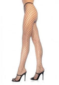 Black diamond-pattern spandex tights with sheer fishnet texture, full-length