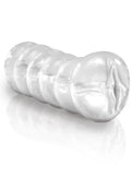 Clear transparent sex toy with ribbed shaft and rounded tip